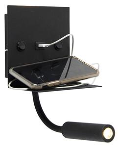 Modern vägglampa USB svart med flexarm utan skugga - Duppio