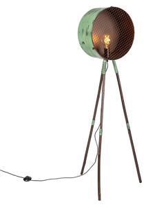 Vintage golvlampa på bambustativgrön med koppar - fat