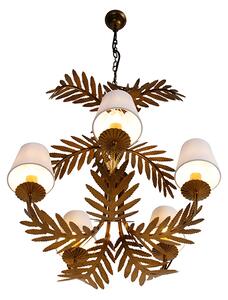 Art Deco ljuskrona guld 5-ljus med vita kepsar - Botanica