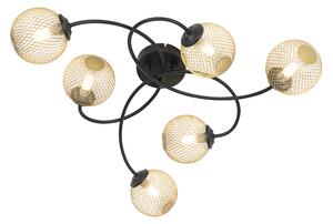 Modern taklampa svart med guld 6-ljus - Athens Wire