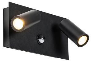 Utomhusvägglampa svart inkl LED 2-ljus rörelsesensor - Simon