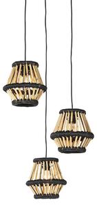 Orientalisk hänglampa bambu med svart rund 3-ljus - Evalin