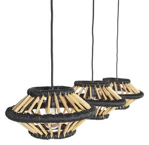 Orientalisk hänglampa bambu med svart avlångt 3-ljus - Evalin