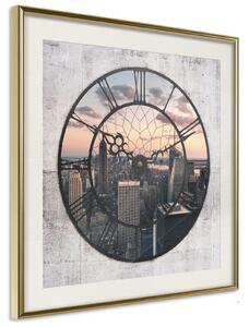 Inramad Poster / Tavla - City Clock (Square) - 20x20 Guldram med passepartout