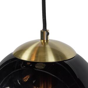 Art deco hängande lampa mässing med svart glas 3-lampor - Pallon