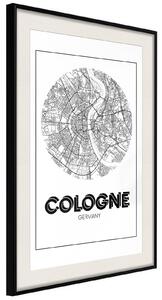 Inramad Poster / Tavla - City Map: Cologne (Round) - 20x30 Guldram med passepartout