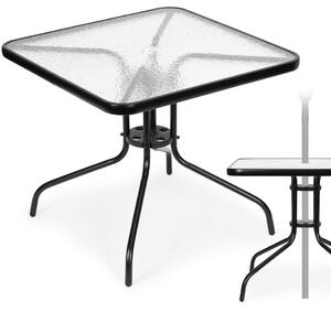 Trädgårdsbord 80x80 cm, för terrass, trädgård, balkong, härdat glas, paraplyhål, MultiGarden