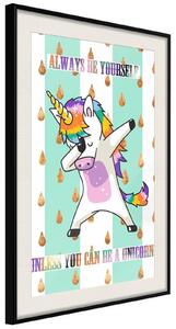 Inramad Poster / Tavla - Dabbing Unicorn - 20x30 Vit ram med passepartout