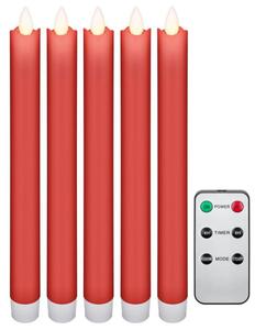 Set med 5st röda LED-ljus med äkta vax samt fjärrkontroll