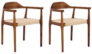 Set med 2 Matstolar Mörkbruna och Beige Gummiträramar Papperssnöre Sitsar Retrostil Matsal Beliani