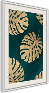 Inramad Poster / Tavla - Gilded Monstera Leaves - 20x30 Vit ram med passepartout