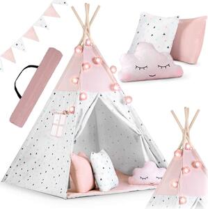Barnens tipi-tält med girlang och ljusslinga Nukido - rosa