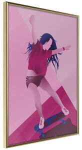 Inramad Poster / Tavla - Girl on a Skateboard - 20x30 Guldram
