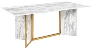 Matbord Vit Svart Guld MDF Glas Metall 100 x 200 cm Marmoreffekt Bordsskiva 8 Sittplatser Rektangulär Glamour Beliani