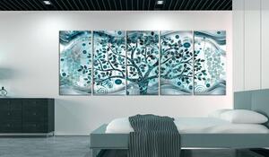 Canvas Tavla - Tree and Waves (5 delar) Blue - 225x90