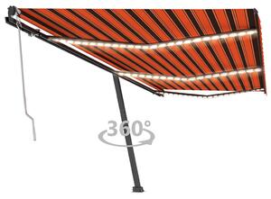 Automatisk markis med vindsensor & LED 600x350 cm orange/brun