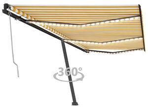 Automatisk markis med vindsensor & LED 600x350 cm gul/vit