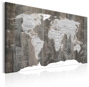 Canvas Tavla - World Map: Wooden World - 60x40