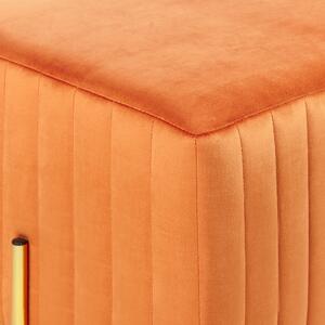 Bänk Orange Sammetsklädsel Guld Metallben 93 cm Glamour Vardagsrum Sovrum Hall Beliani