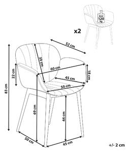 Uppsättning med 2 matstolar i grått tyg med klädsel Modern design Sittmöbler för matsal Beliani