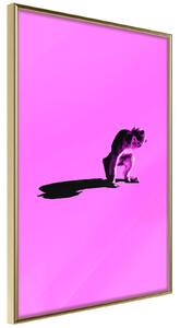 Inramad Poster / Tavla - Monkey on Pink Background - 20x30 Guldram