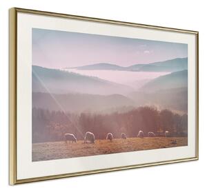 Inramad Poster / Tavla - Mountain Pasture - 30x20 Guldram med passepartout