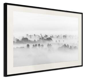 Inramad Poster / Tavla - Fog Over the Forest - 30x20 Svart ram med passepartout
