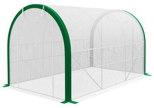 Folieväxthus 3,58 x 2,1 x 2,1 m tunnelväxthus med rulldörr för trädgård & balkong, galvaniserat stål, vit