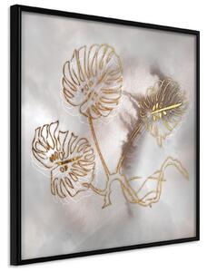 Inramad Poster / Tavla - Golden Monstera Leaves - 50x50 Svart ram med passepartout