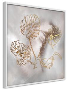 Inramad Poster / Tavla - Golden Monstera Leaves - 30x30 Guldram med passepartout