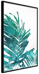 Inramad Poster / Tavla - Teal Palm on White Background - 20x30 Vit ram med passepartout