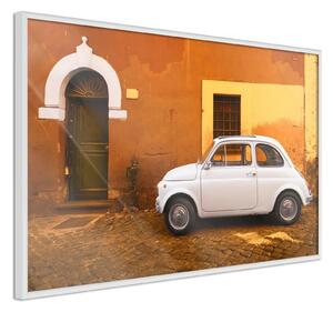 Inramad Poster / Tavla - White Car - 45x30 Guldram med passepartout