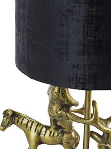 Vintage bordslampa mässing med skärm svart 20 cm - Animal Hjort Tre