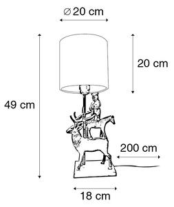 Vintage bordslampa mässing med skärm svart 20 cm - Animal Hjort Tre