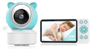 Baby monitor med 5-tums skärm, 1080p, wifi, mörkersyn, temperatur och luftfuktighetslarm, fjärrövervakning, tvåvägskommunikation