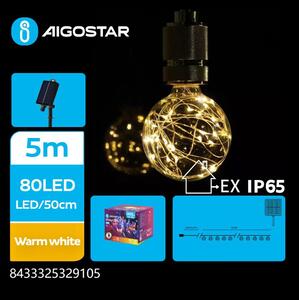 Aigostar - LED Solar Julkedja 10xLED/8 funktioner 6,5m IP65 varm vit