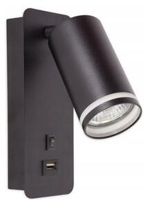 Vägg spotlight med USB laddare 1xGU10/35W/230V svart