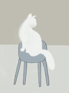 Illustration White feline, Little Dean, (30 x 40 cm)