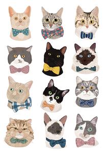 Illustration Cats In Bow Tie, Hanna Melin, (30 x 40 cm)
