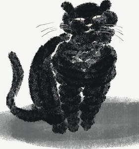 Illustration Portrait of a black cat, Little Dean, (30 x 40 cm)
