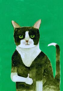 Illustration Tuxedo Cat Thumbs Up, Sharyn Bursic, (26.7 x 40 cm)