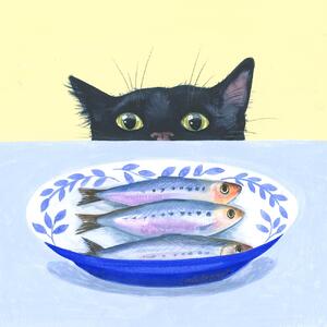 Illustration Gourmet Cat, Isabelle Brent, (40 x 40 cm)