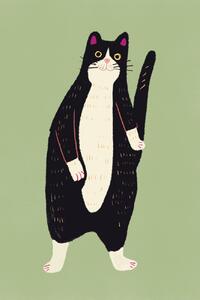 Illustration Black and white cat, Little Dean, (26.7 x 40 cm)