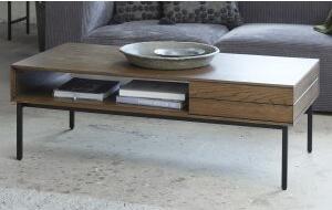 Inez soffbord i brunoljad ek med förvaringslåda - 120x62 cm