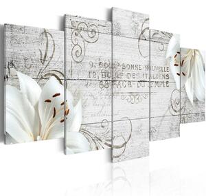Canvas Tavla - White lilies on wood - 100x50
