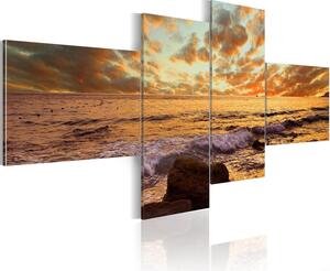 Canvas Tavla - Solnedgång över havet - 200x90