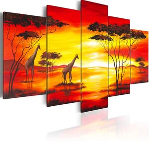 Canvas Tavla - Giraffer med solnedgång - 100x50