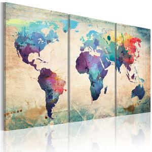 Canvas Tavla - Världen målade med akvarell - 60x30
