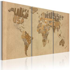 Canvas Tavla - Världskartan i beige och brunt - 60x30