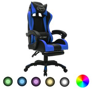 Gamingstol med RGB LED-lampor blå och svart konstläder